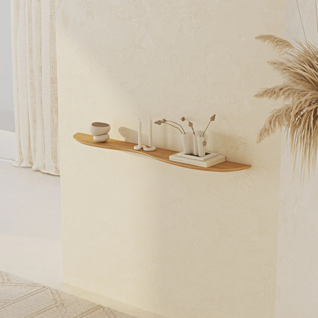 120 cm Right - Side Blob Oak Shelf - Linerora
