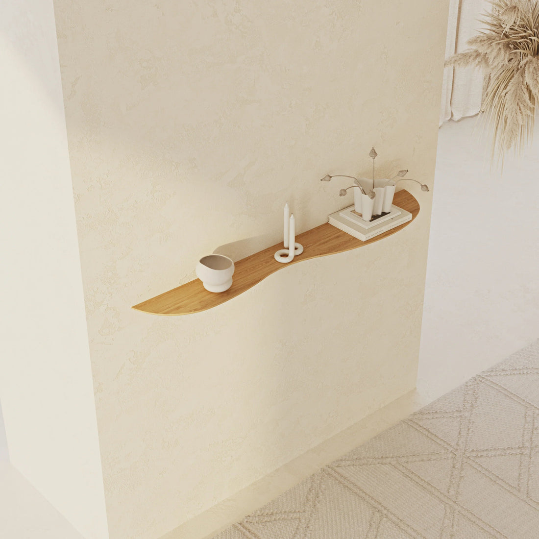 120 cm Right - Side Blob Oak Shelf - Linerora