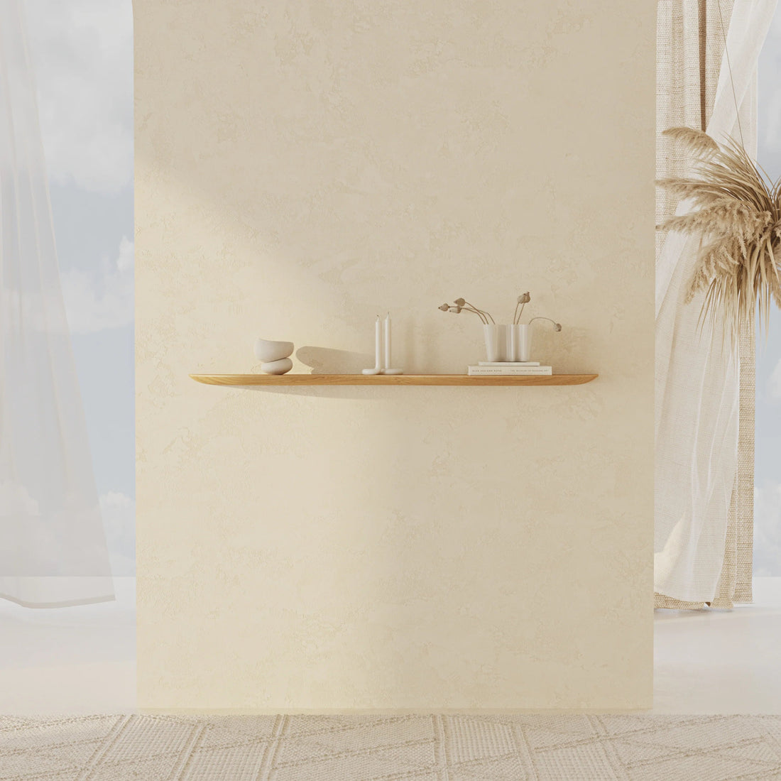 120 cm Right - Side Blob Oak Shelf - Linerora