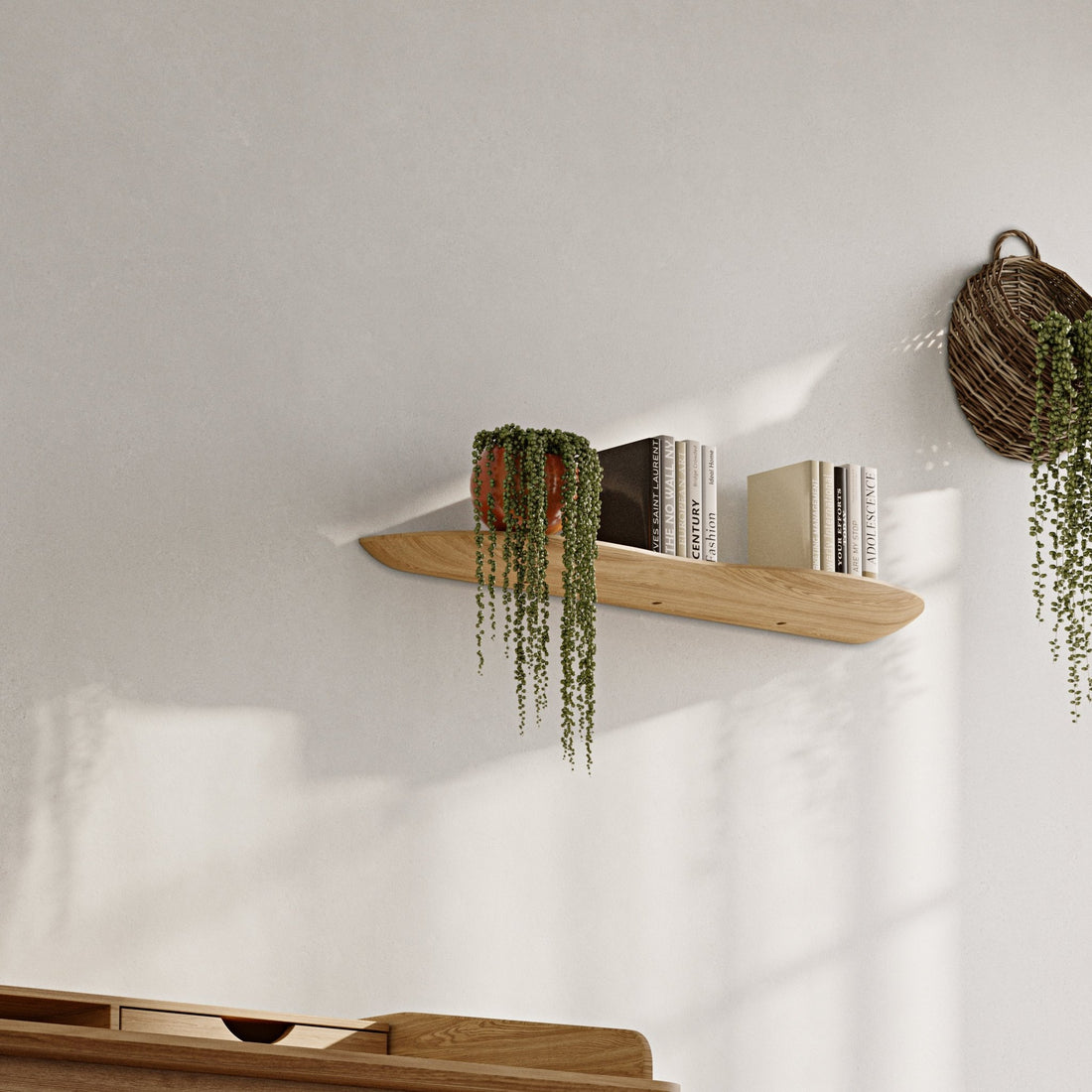 80 cm Right - Side Blob Oak Shelf - Linerora