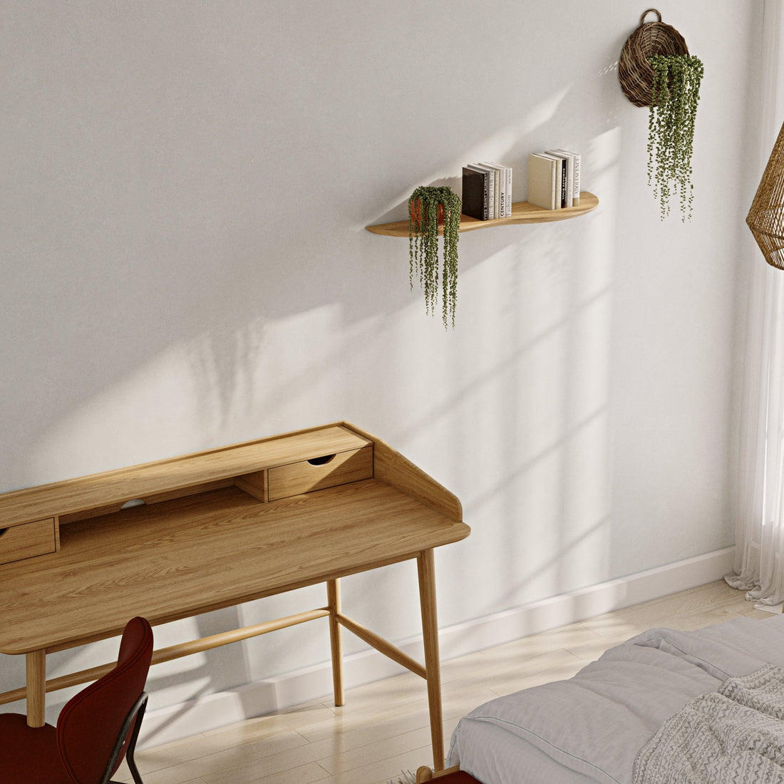 80 cm Right - Side Blob Oak Shelf - Linerora