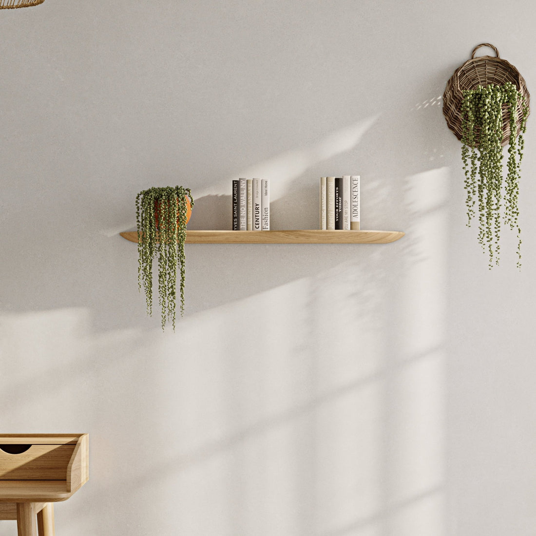 80 cm Right - Side Blob Oak Shelf - Linerora
