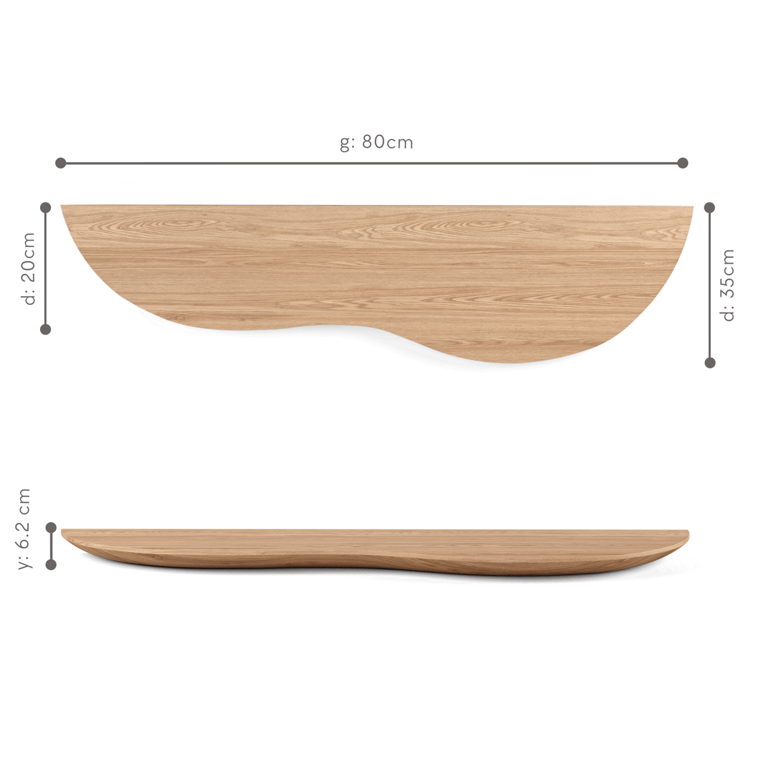 80 cm Right - Side Blob Oak Shelf - Linerora