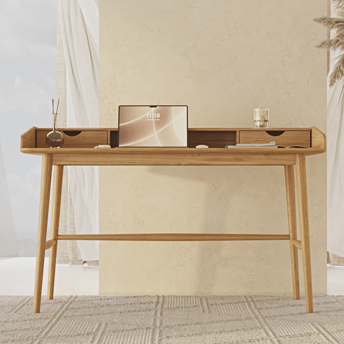 Chic Lofi Oak Home Office Desk - Linerora