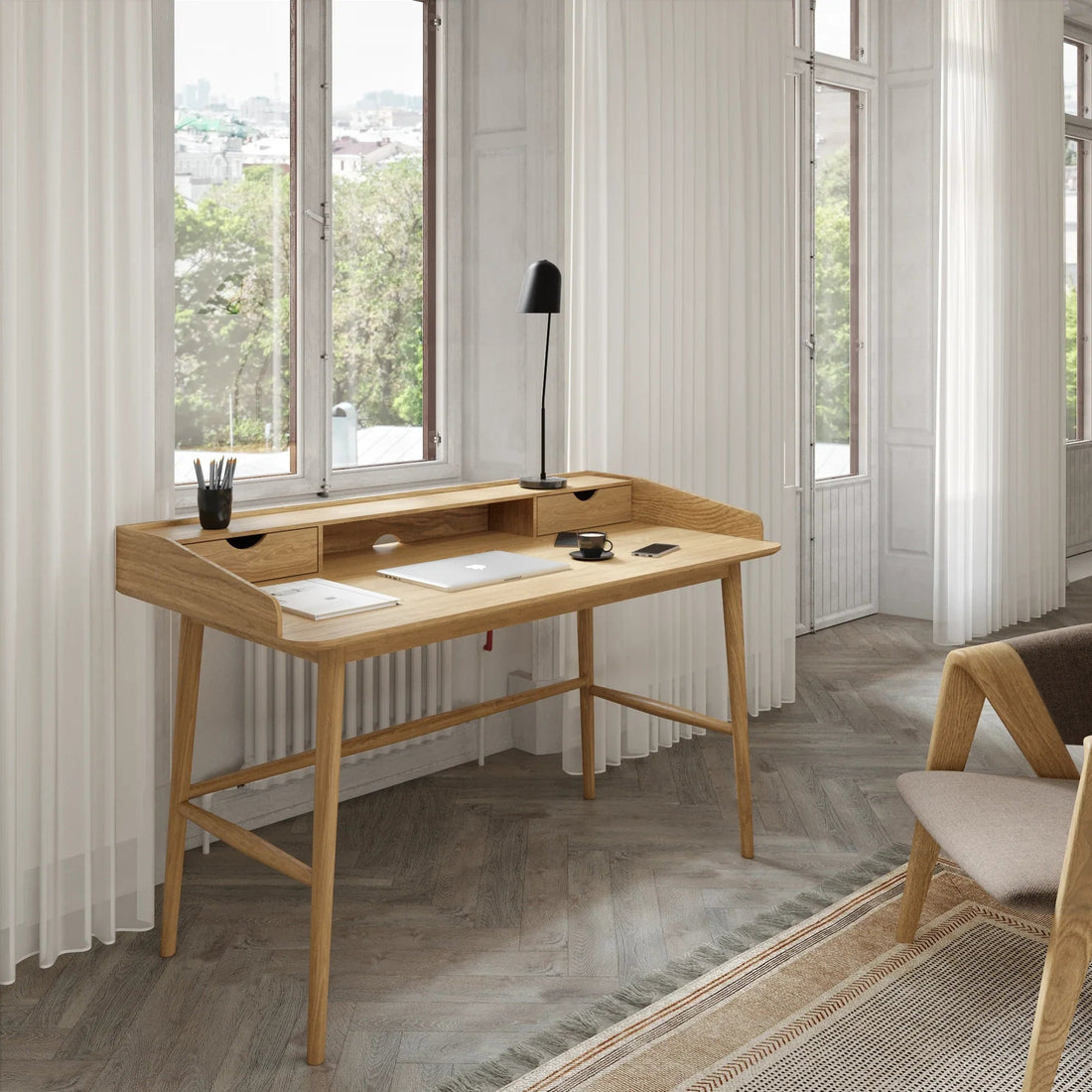 Chic Lofi Oak Home Office Desk - Linerora