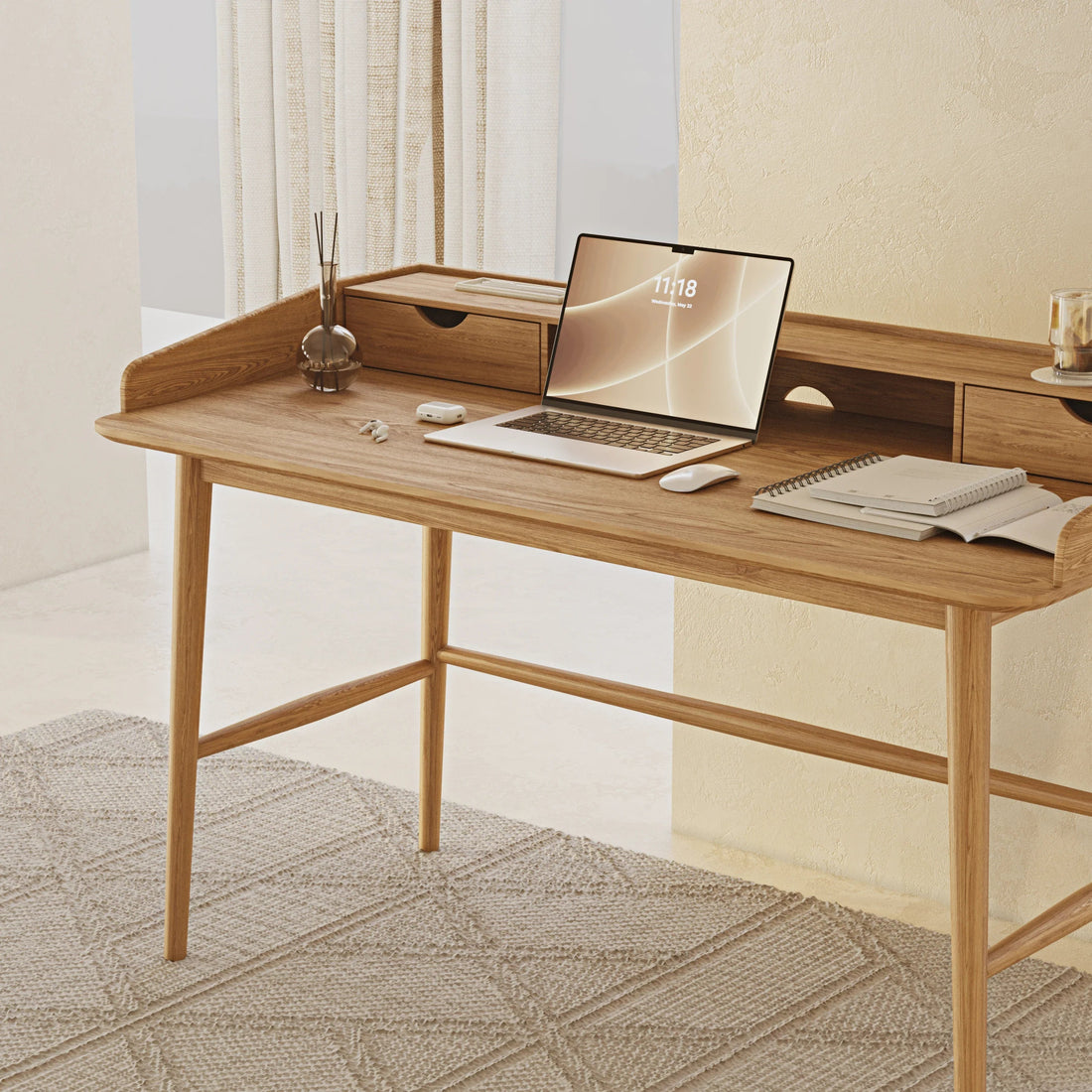 Chic Lofi Oak Home Office Desk - Linerora