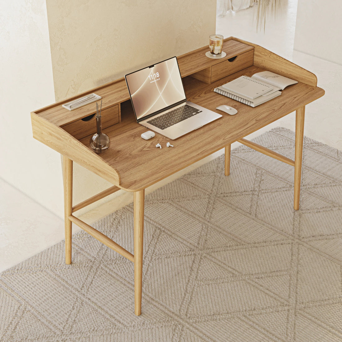 Chic Lofi Oak Home Office Desk - Linerora