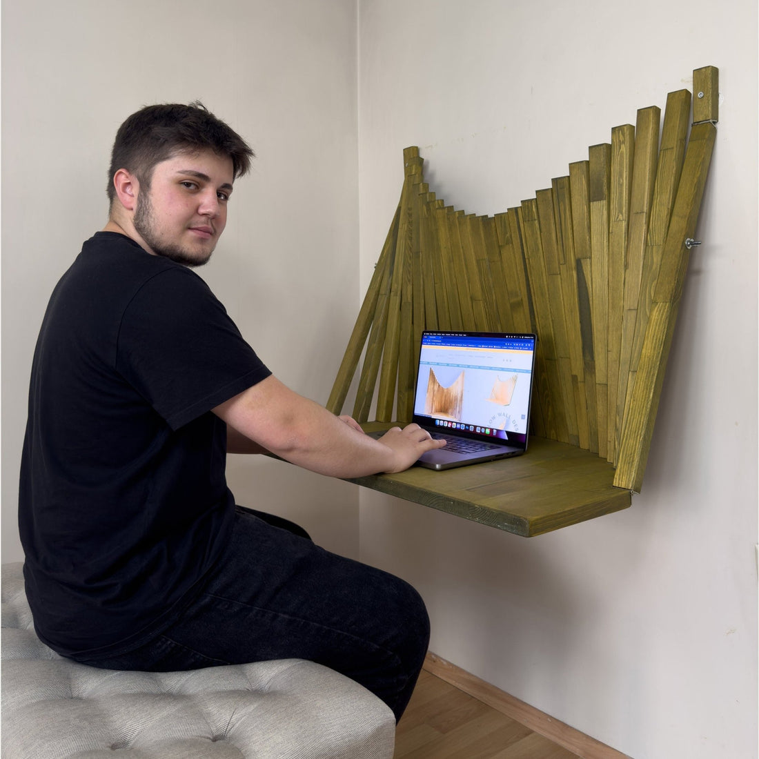 Flow Compact Wall Desk | FSC Certified Wall Mounted Table | Foldable Desk| Green - Linerora