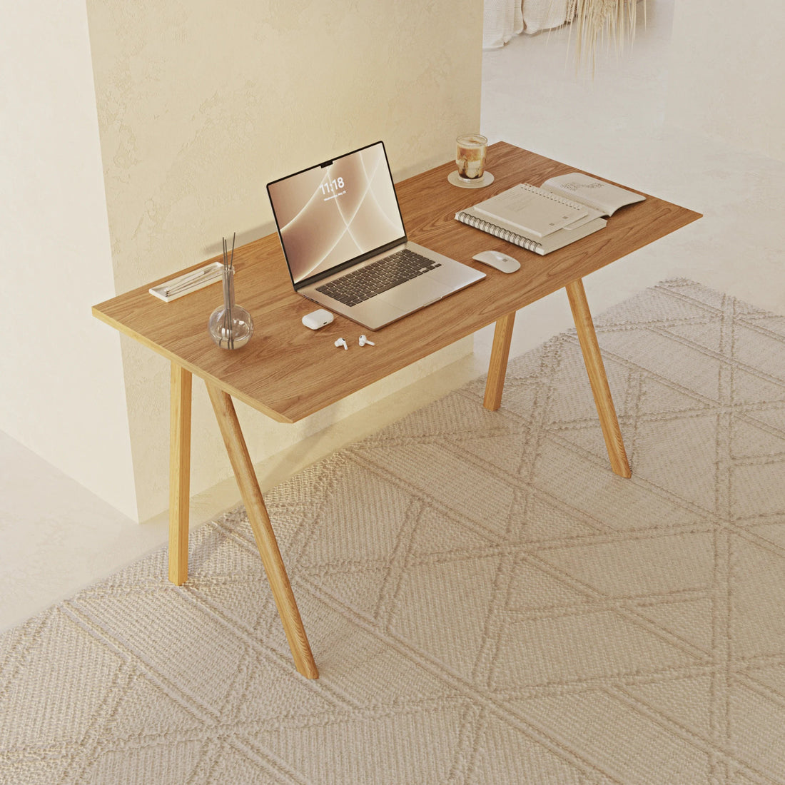 Oak Desk with Bike Design - Linerora